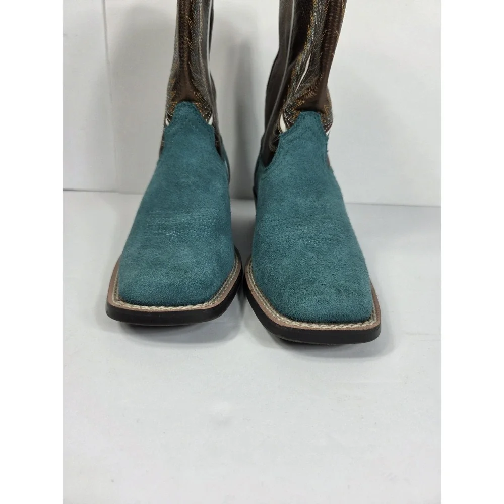 Ariat Kids Fort Worth Boot Sz 2 Y Blue Suede Leather Cowboy Western Girls